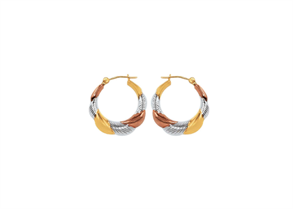 Three Tone Plated | Basket Hoop Earrings